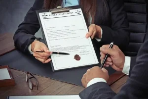 Close-up of an attorney presenting a Power of Attorney document
